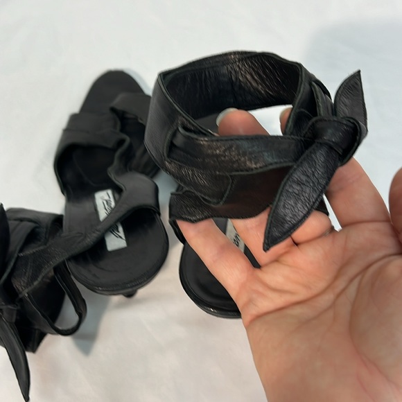 Brian Atwood Black Leather Stilettos Asymmetrical with Ankle Tie - Picture 12 of 14